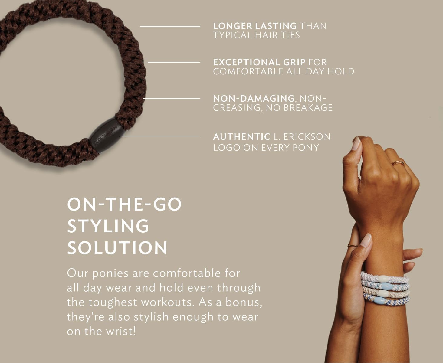 L. Erickson Brown and Black Hair Ties for Thick Hair, Grab & Go Ponytail Holders, 8 Pack, Classic, Thick No-Crease Bands with Strong Hold, Damage-Free Design, Everyday Neutral Style - Image 7