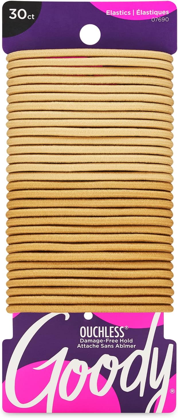 Goody Ouchless Hair Elastics – No Pull, No Breakage, Tangle-Free Hold for Thick, Curly, Coily & Textured Hair – 30 Count, Blonde, Long-Lasting Ponytail Holders for Women & Men
