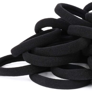 50PCS Black Hair Ties for Women, Cotton Seamless Hair Bands, Elastic Ponytail Holders, No Damage for Thick Hair, 2 Inch in Diameter, by Qarwayoc