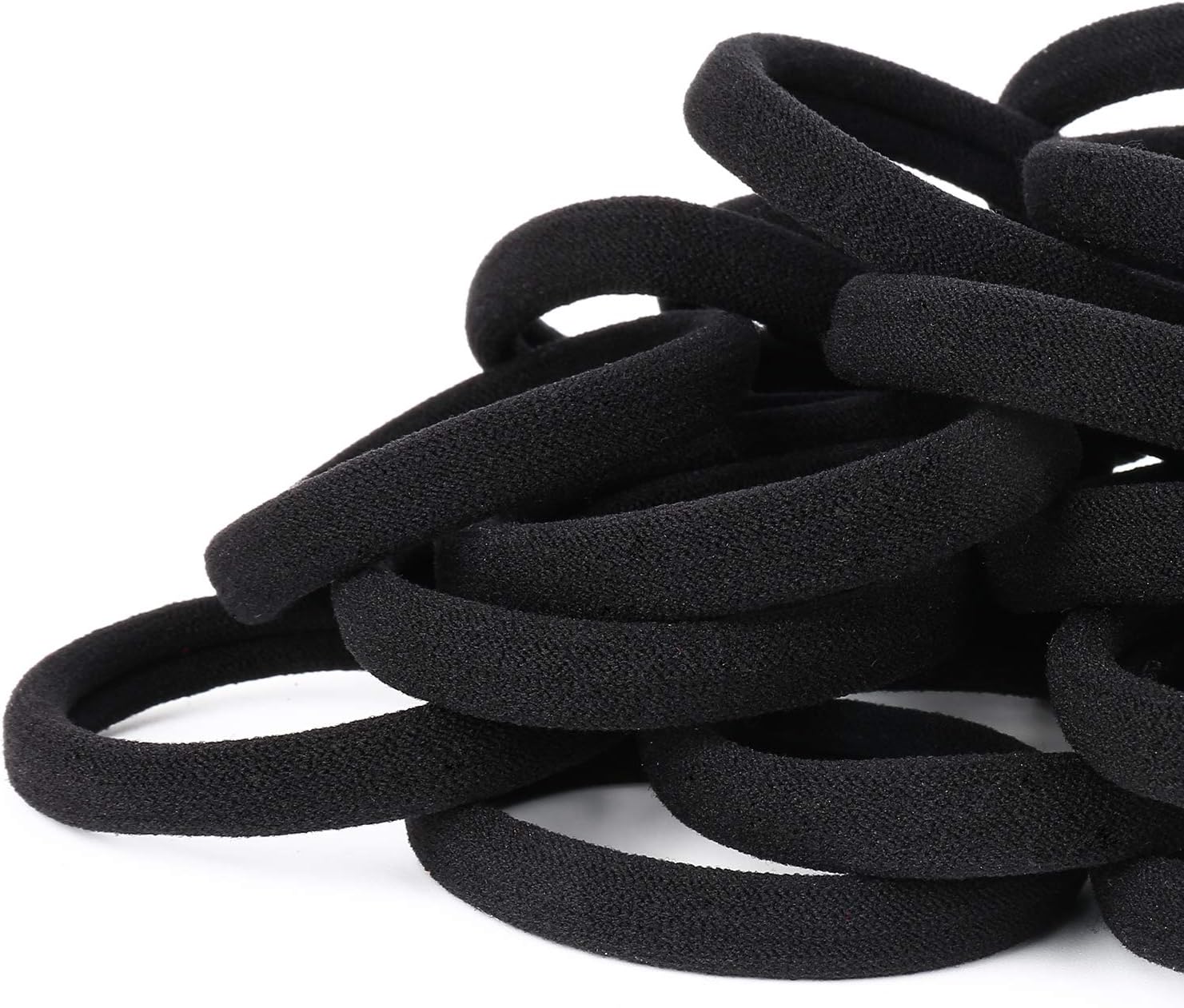 50PCS Black Hair Ties for Women, Cotton Seamless Hair Bands, Elastic Ponytail Holders, No Damage for Thick Hair, 2 Inch in Diameter, by Qarwayoc