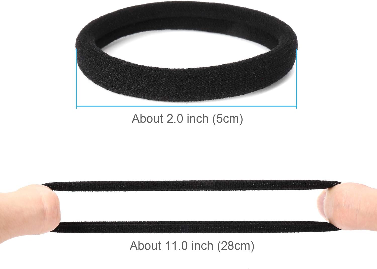 50PCS Black Hair Ties for Women, Cotton Seamless Hair Bands, Elastic Ponytail Holders, No Damage for Thick Hair, 2 Inch in Diameter, by Qarwayoc - Image 2