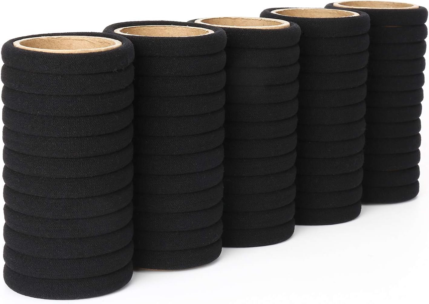 50PCS Black Hair Ties for Women, Cotton Seamless Hair Bands, Elastic Ponytail Holders, No Damage for Thick Hair, 2 Inch in Diameter, by Qarwayoc - Image 3