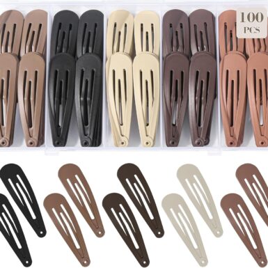100Pcs Snap Hair Clips Hair Barrettes For Women Girls, No-Slip Metal Hair Snap Clips Accessories, Hairpins Matte 5 Colors, 2 x 0.55 Inch